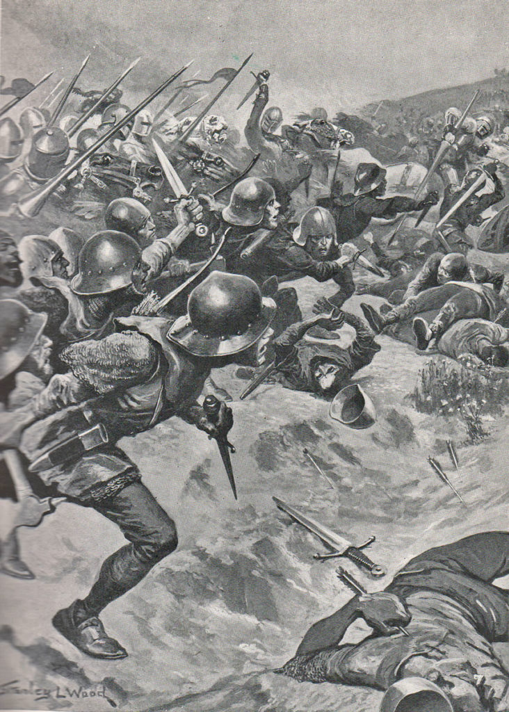 The attack of the English archers at the Battle of Homildon Hill on 7th May 1402: picture by Stanley L. Wood