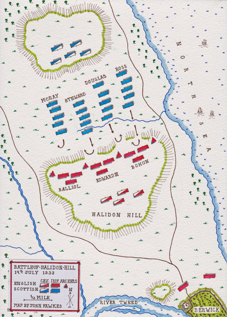 Map of the Battle of Halidon Hill on 19th July 1333 in the Scottish War of Independence: map by John Fawkes