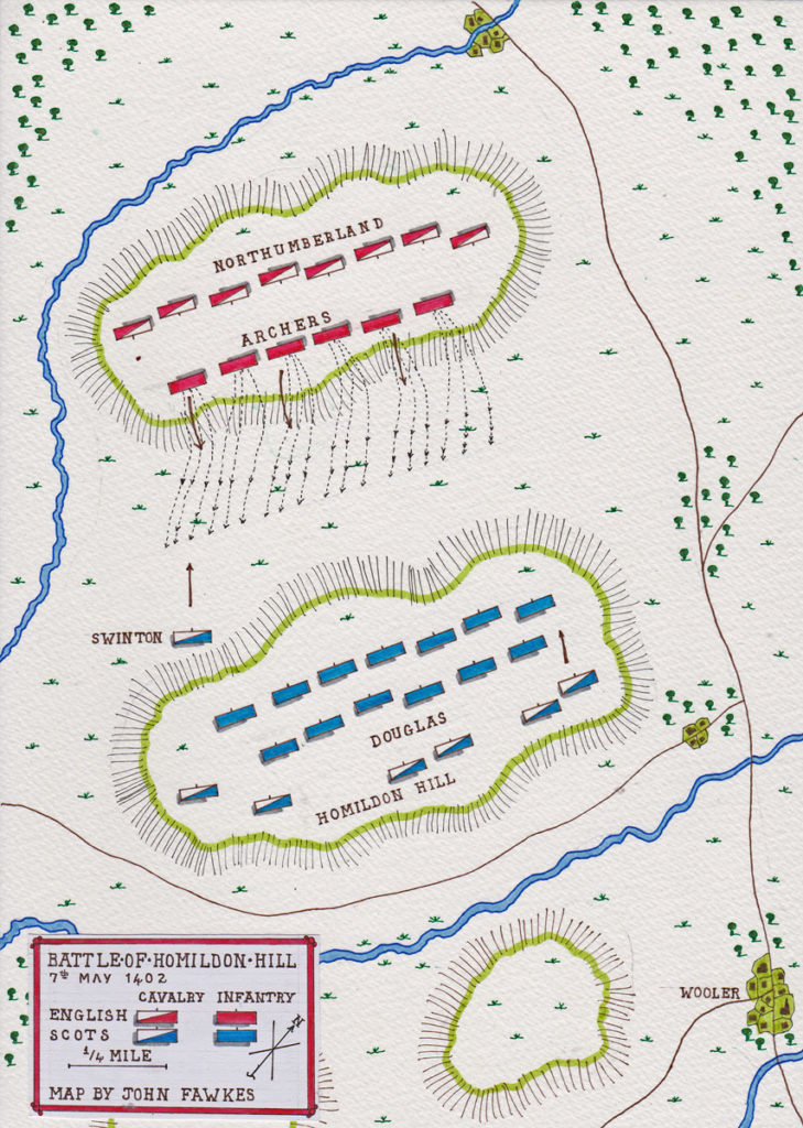 Map of the Battle of Homildon Hill on 7th May 1402: map by John  Fawkes