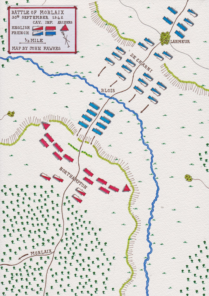 Map of the Battle of Morlaix 30th September 1342 in the Hundred Years War: map by John Fawkes