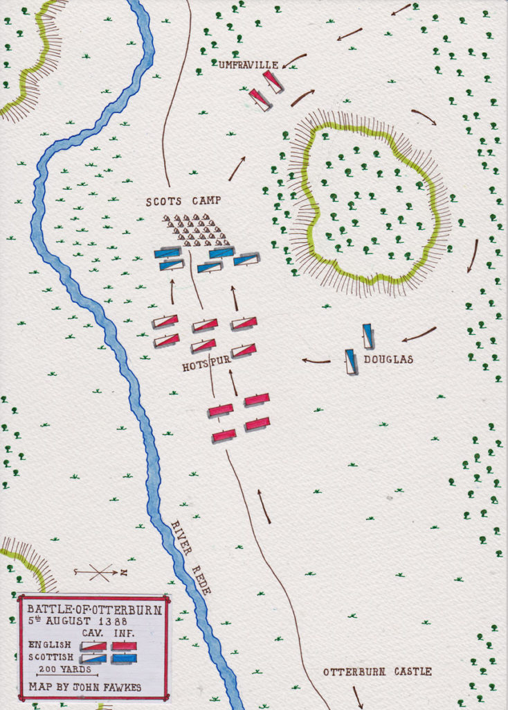Map of the Battle of Otterburn in August 1388: map by John Fawkes