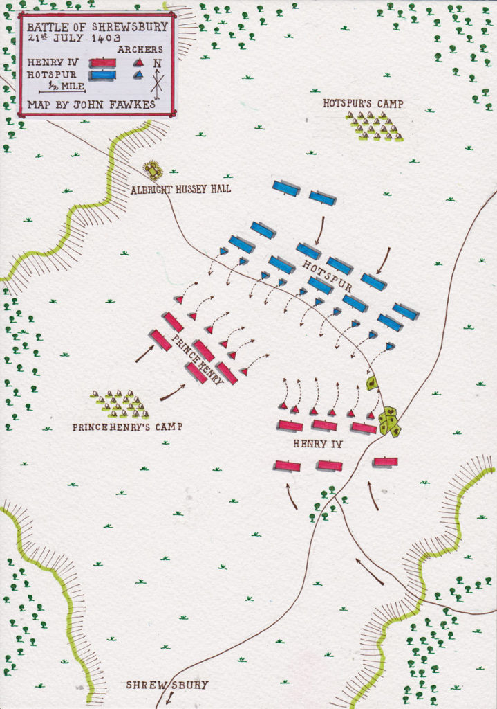 Map of the Battle of Shrewsbury on 21st July 1403: map by John Fawkes