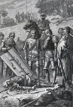 John de Montfort finds the body of Charles of Blois at the Battle of Auray on 29th September 1364 in the Hundred Years War