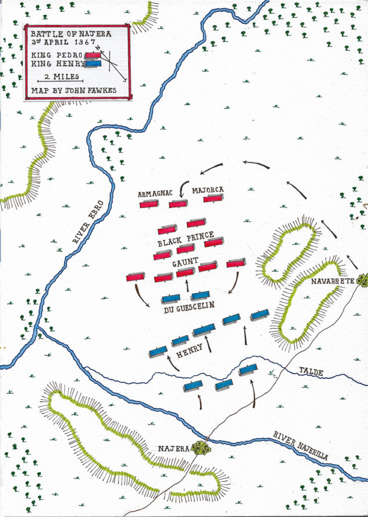 Map of the Battle of Najera 3rd April 1367 in the Hundred Years War: map by John Fawkes