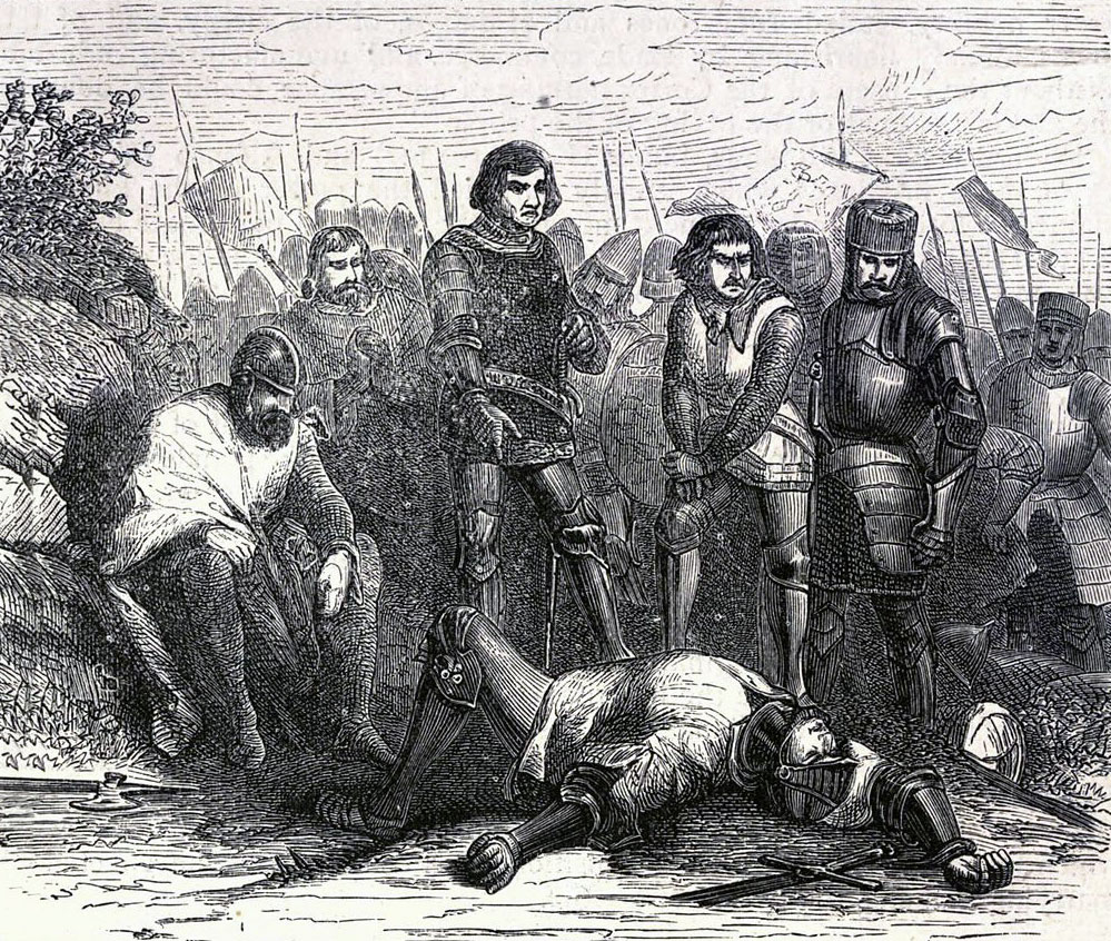 King Pedro 'the Cruel' kills a Castilian prisoner after the Battle of Najera on 3rd April 1367 in the Hundred Years War