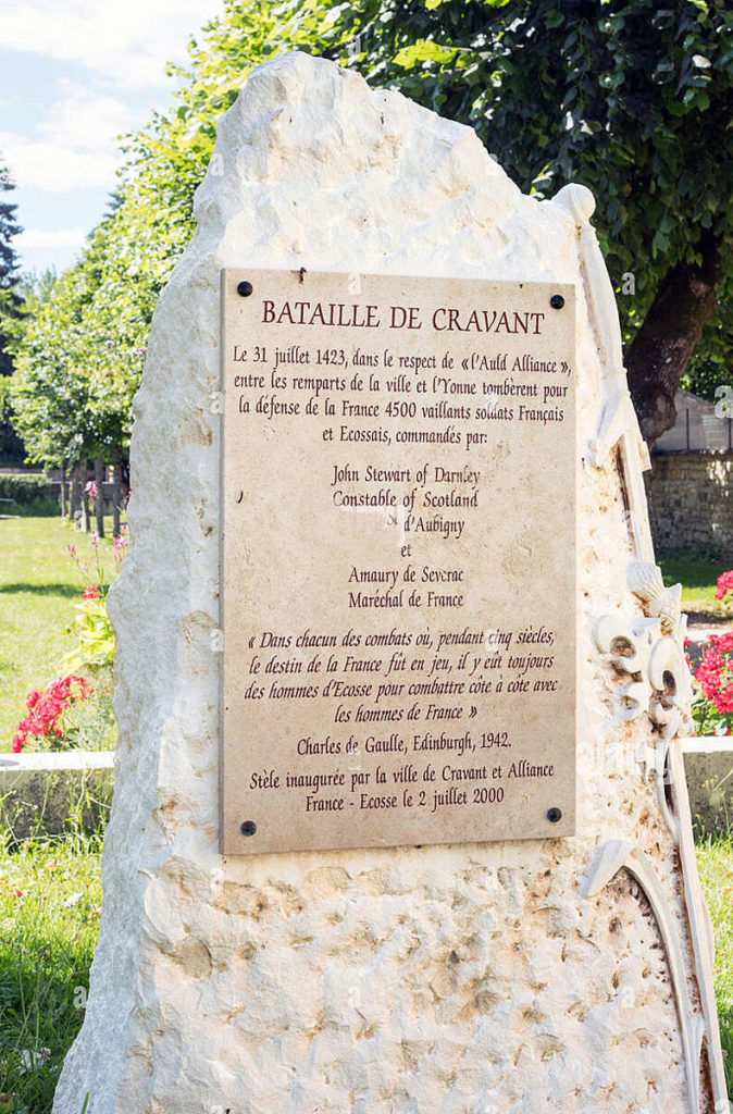 Memorial to the Battle of Cravant on 31st July 1423 in the Hundred Years War