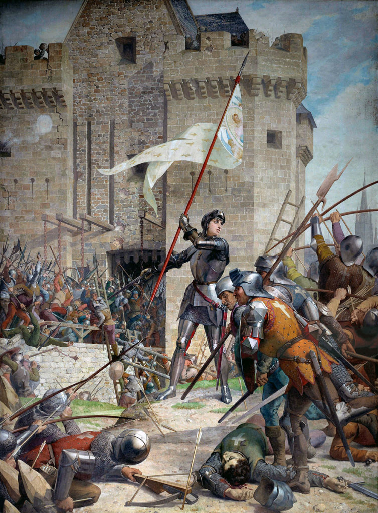 Joan of Arc at the Siege of Orleans October 1428 to May 1429 in the Hundred Years War: picture by Lenepveu