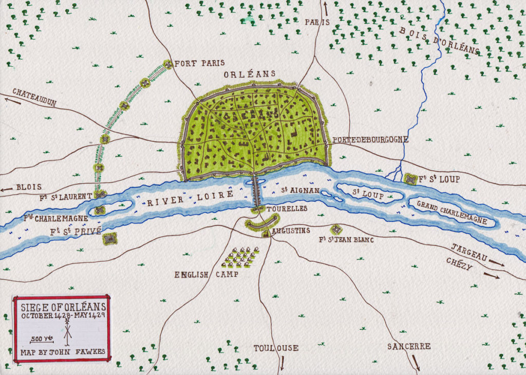 Siege of Orleans October 1428 to May 1429 in the Hundred Years War: battle map by John Fawkes