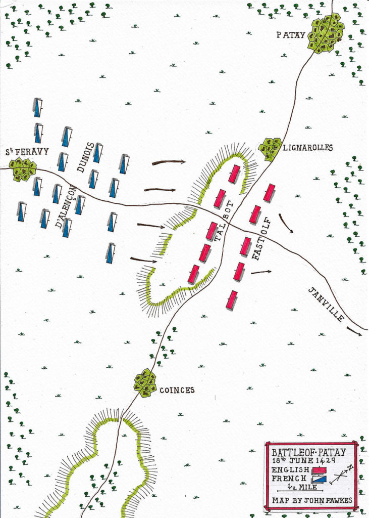 Battle of Patay on 18th June 1429 in the Hundred Years War: battle map by John Fawkes