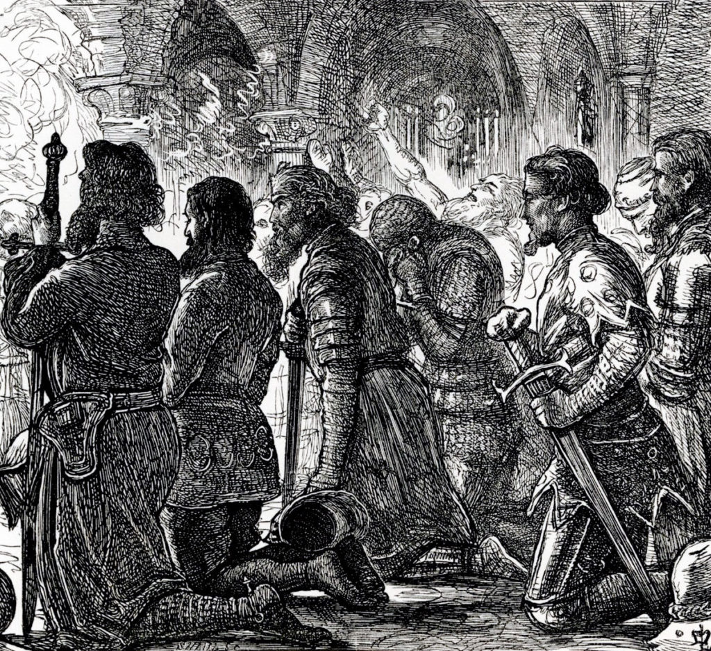 Beaumanoir's French knights kneel in prayer before the Battle of the Thirty on 26th March 1351 in the Hundred Years War