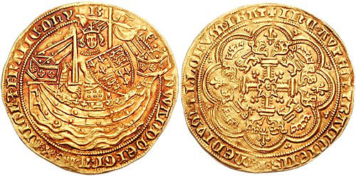 Edward III's gold coin issued to commemorate the Battle of Winchelsea on 29th August 1350 in the Hundred Years War
