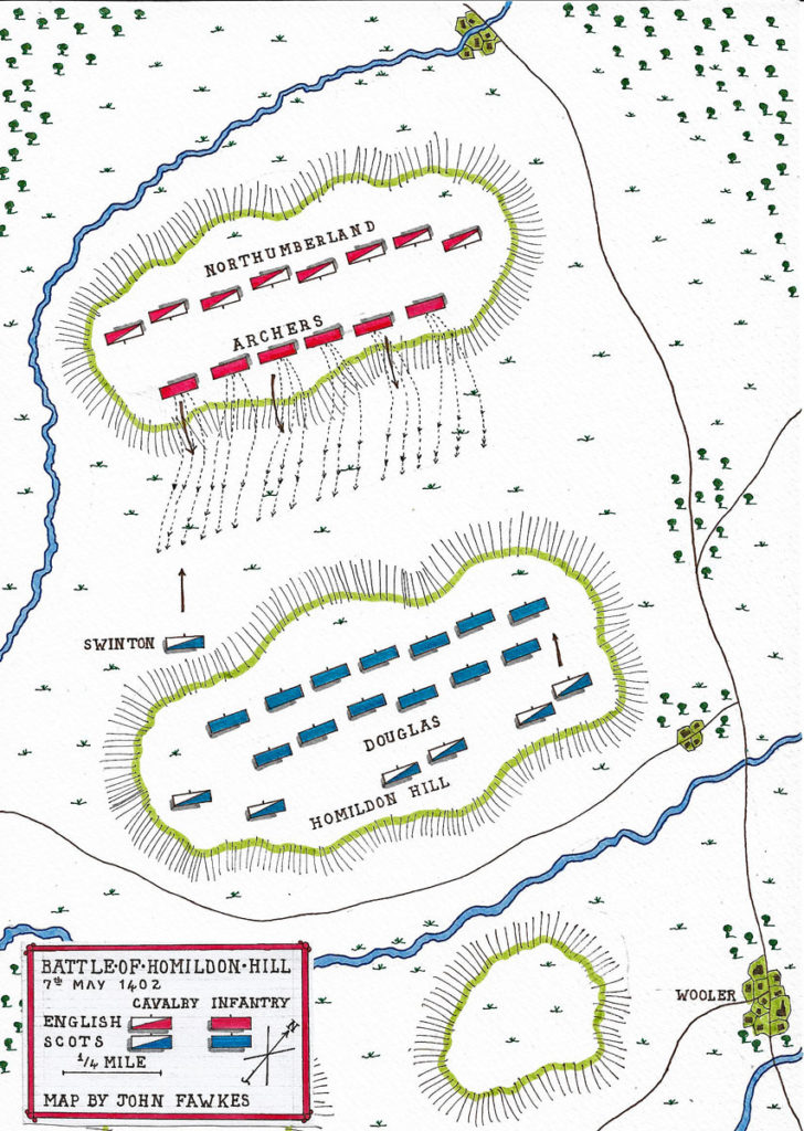 Map of the Battle of Homildon Hill on 7th May 1402: battle map by John Fawkes