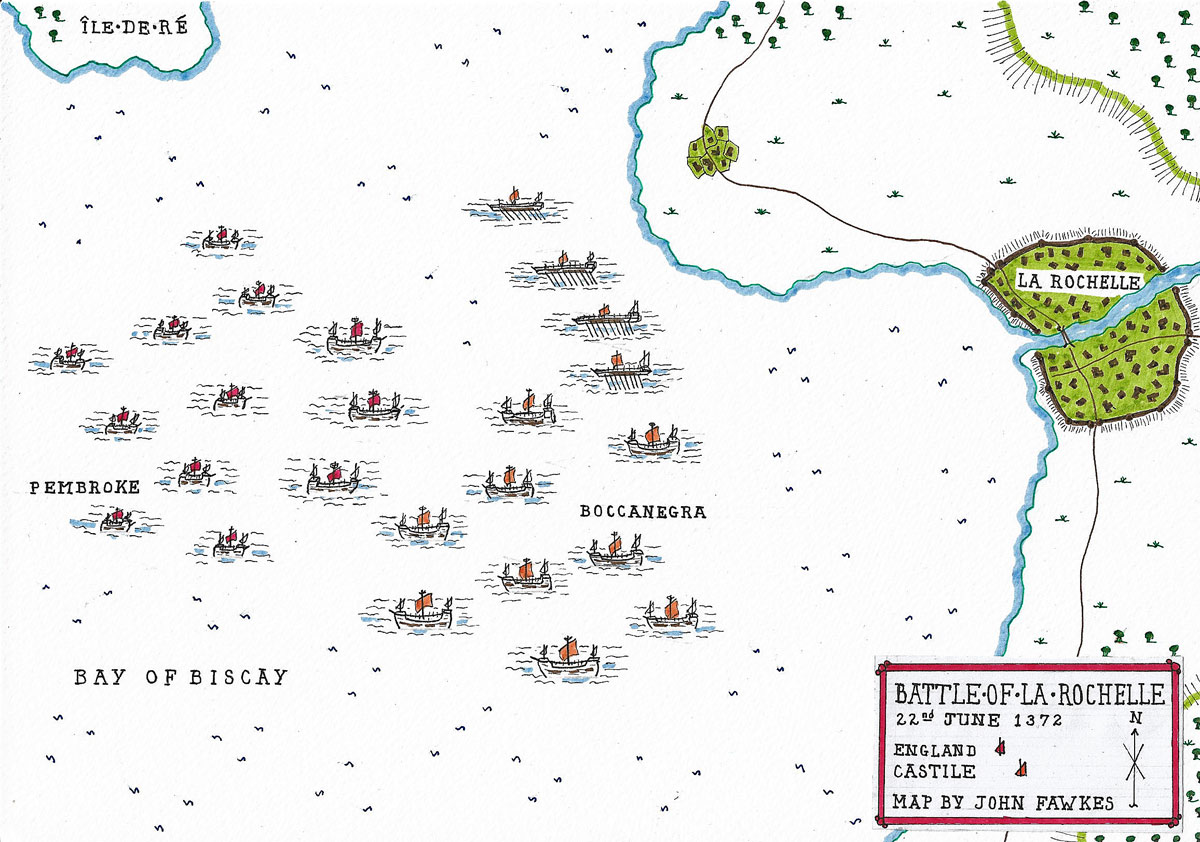 Map of the Battle of La Rochelle on 22nd June 1372 in the Hundred Years War: battle map by John Fawkes