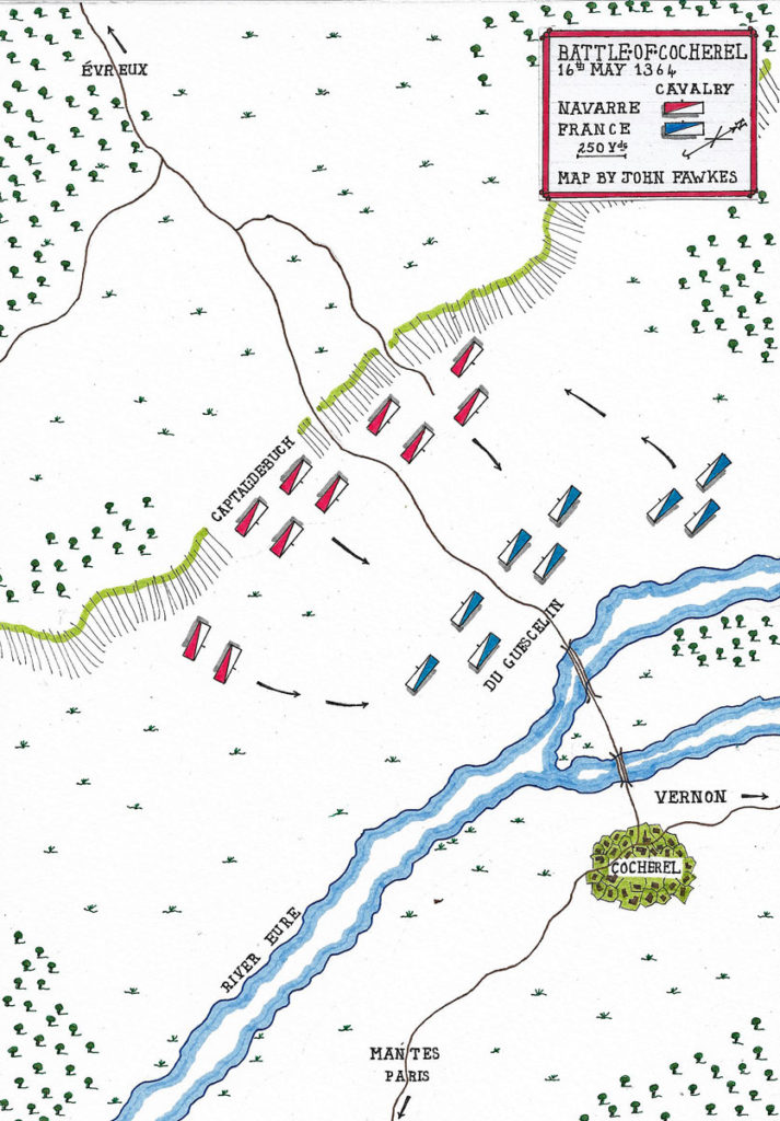 Map of the Battle of Cocherel on 16th May 1364 in the Hundred Years War: battle map by John Fawkes