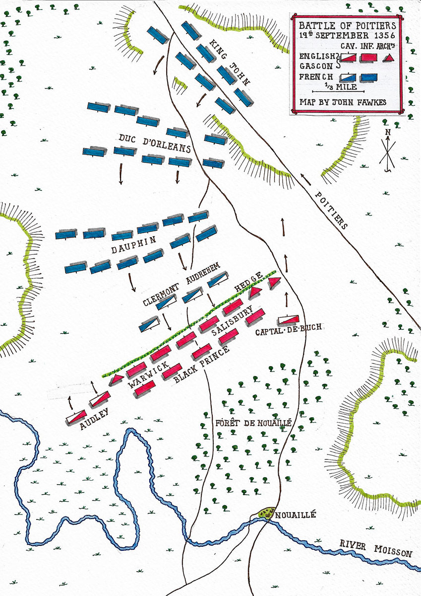 Battle of Poitiers on 19th September 1356 in the Hundred Years: battle map by John Fawkes