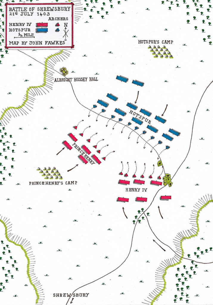 Map of the Battle of Shrewsbury on 21st July 1403: battle map by John Fawkes