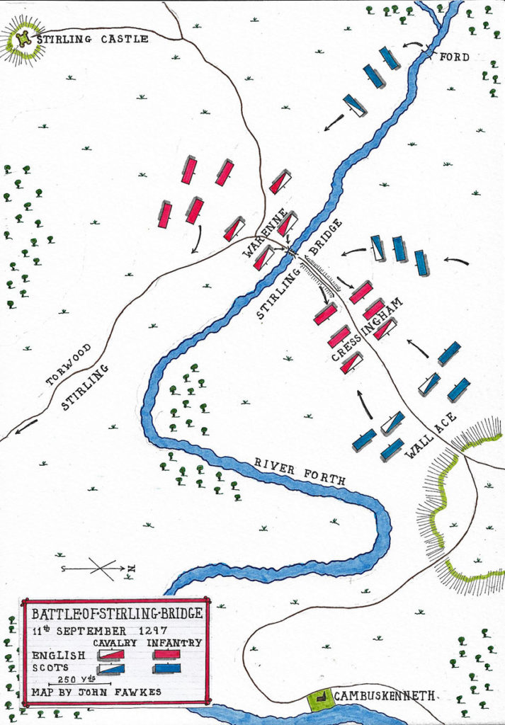 Map of the Battle of Stirling Bridge on 11th September 1297 in the Scottish Wars of Independence: battle map by John Fawkes