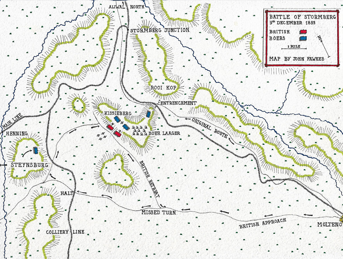 Battle of Stormberg on 9th and 10th December 1899 in the Boer War: battle map by John Fawkes