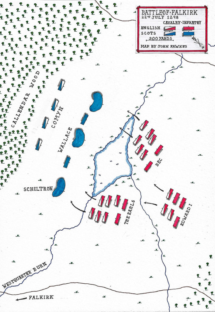 Map of the Battle of Falkirk on 22n July 1298 in the Scottish Wars of Independence: battle map by John Fawkes