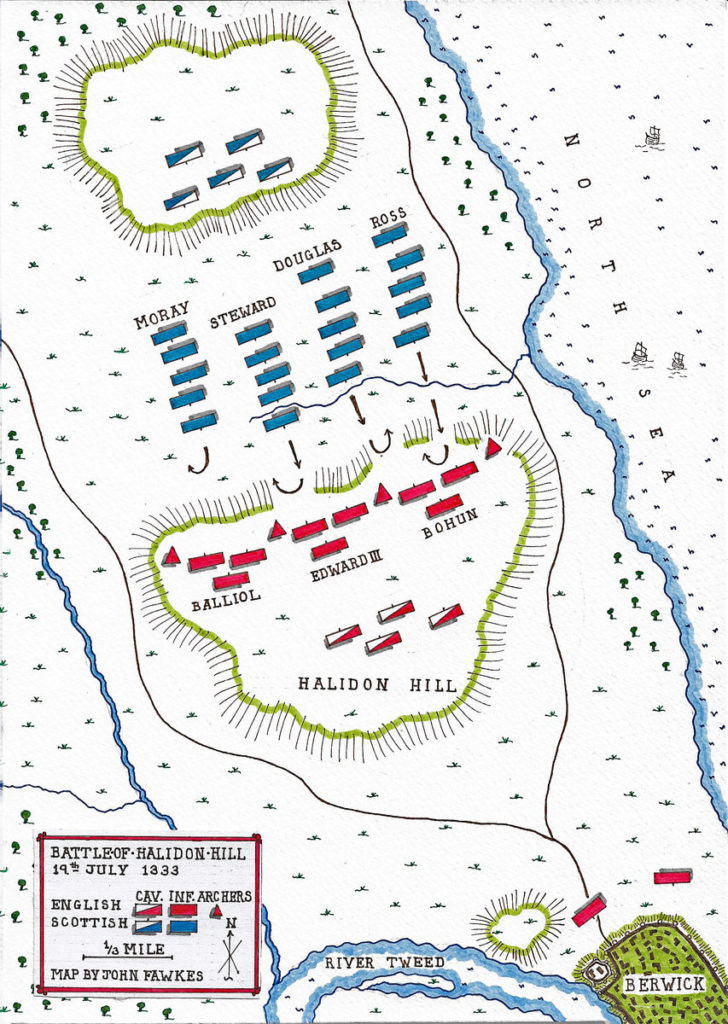 Map of the Battle of Halidon Hill on 19th July 1333 in the Scottish War of Independence: battle map by John Fawkes