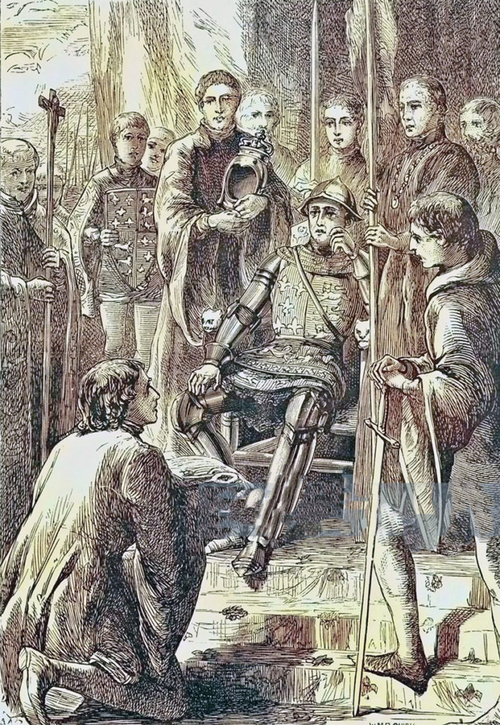 Henry V receiving the keys of Harfleur: Siege of Harfleur 17th August 1415 to 22nd September 1415 in the Hundred Years War