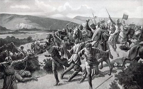 Prince Edward pursuing the Londoners at the Battle of Lewes on 14th May 1264 in the Barons' War