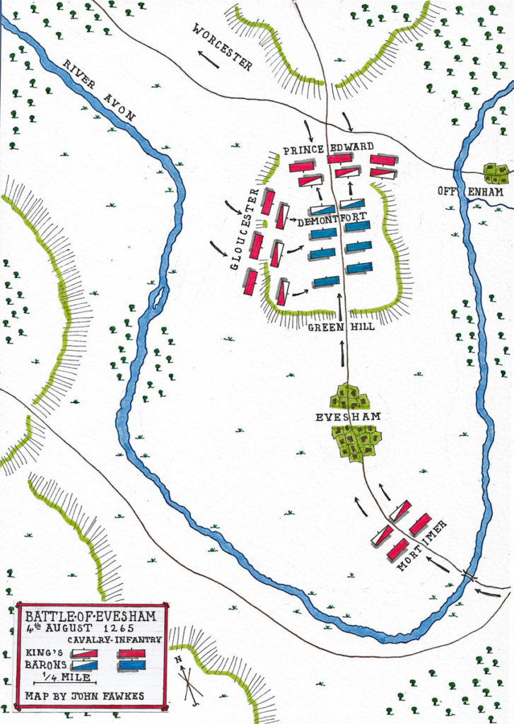 Map of the Battle of Evesham on 4th August 1265 in the Second Barons’ War: battle map by John Fawkes