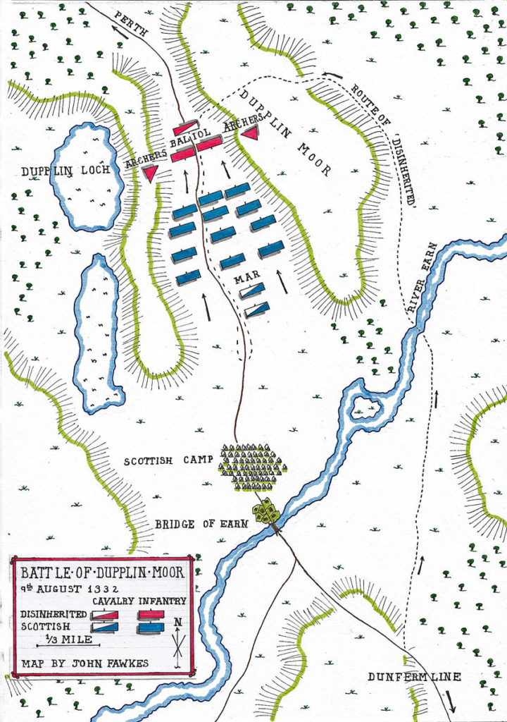 Map of the Battle of Dupplin Moor on 9th August 1332 in the Scottish Wars of Independence: battle map by John Fawkes