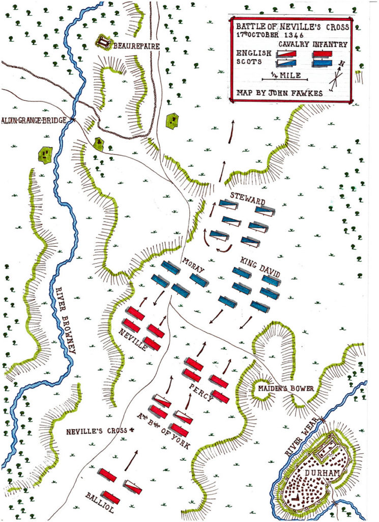 Map of the Battle of Neville’s Cross on 17th October 1346: battle map by John Fawkes