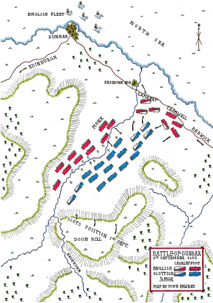 Map of the Battle of Dunbar on 3rd September 1650: battle map by John Fawkes