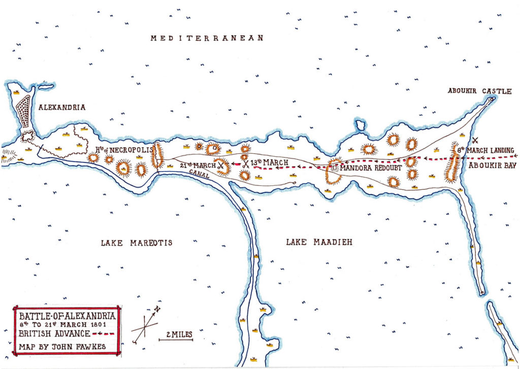 Battle of Alexandria 8th to 21st March 1801: map by John Fawkes