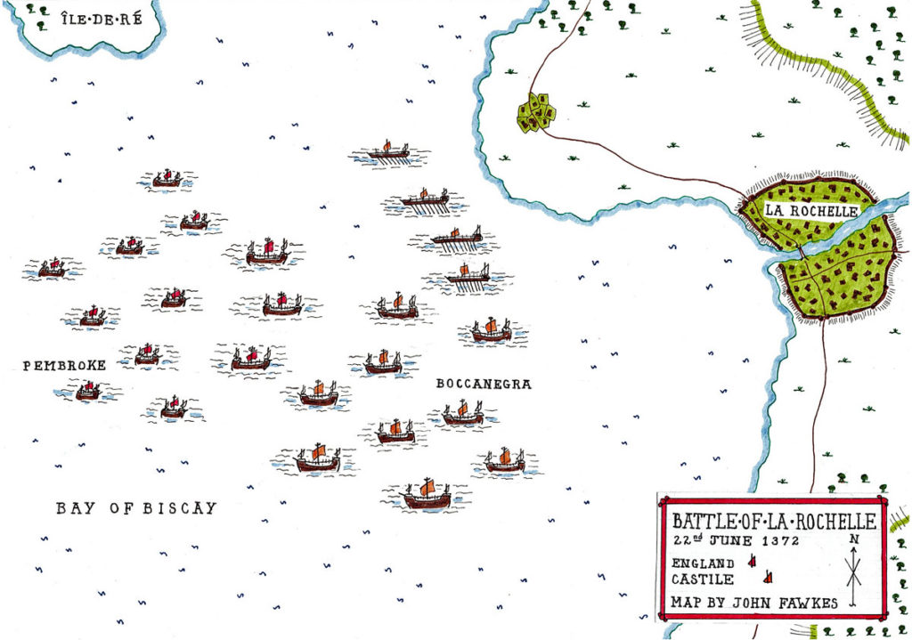 Map of the Battle of La Rochelle on 22nd June 1372 in the Hundred Years War: battle map by John Fawkes