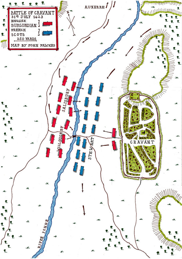 Map of the Battle of Cravant on 31st July 1423 in the Hundred Years War: battle map by John Fawkes