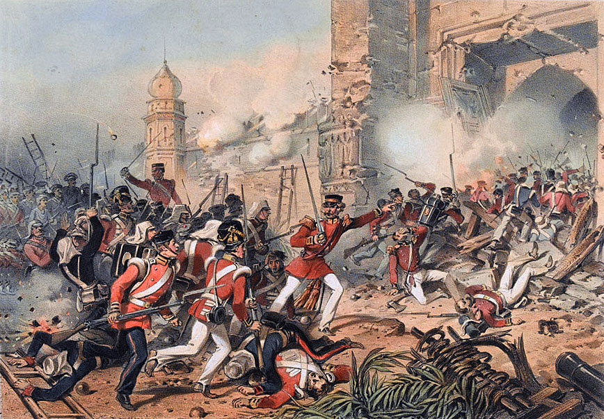 52nd Light Infantry storming the Kashmir Gate on 14th September 1857 during the storming of Delhi: siege of Delhi 1857