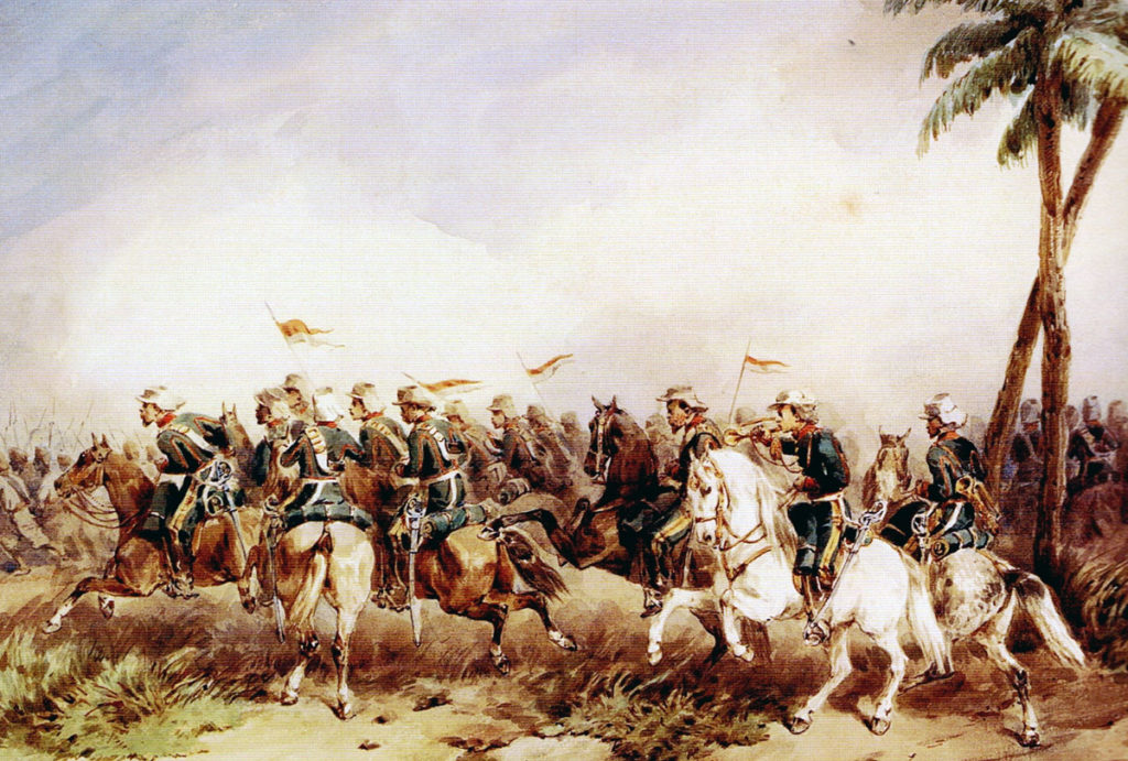 9th Lancers in action: Siege of Delhi September 1857: picture by Orlando Norie