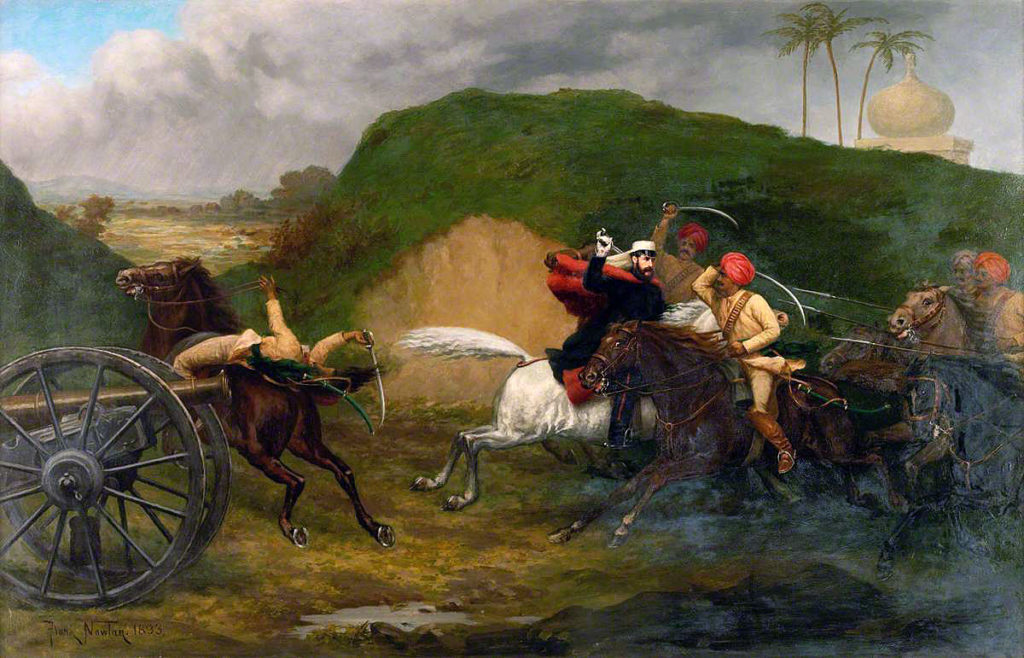Lieutenant James Hills attacking Mutineer cavalrymen on 9th July 1857: Siege of Delhi September 1857
