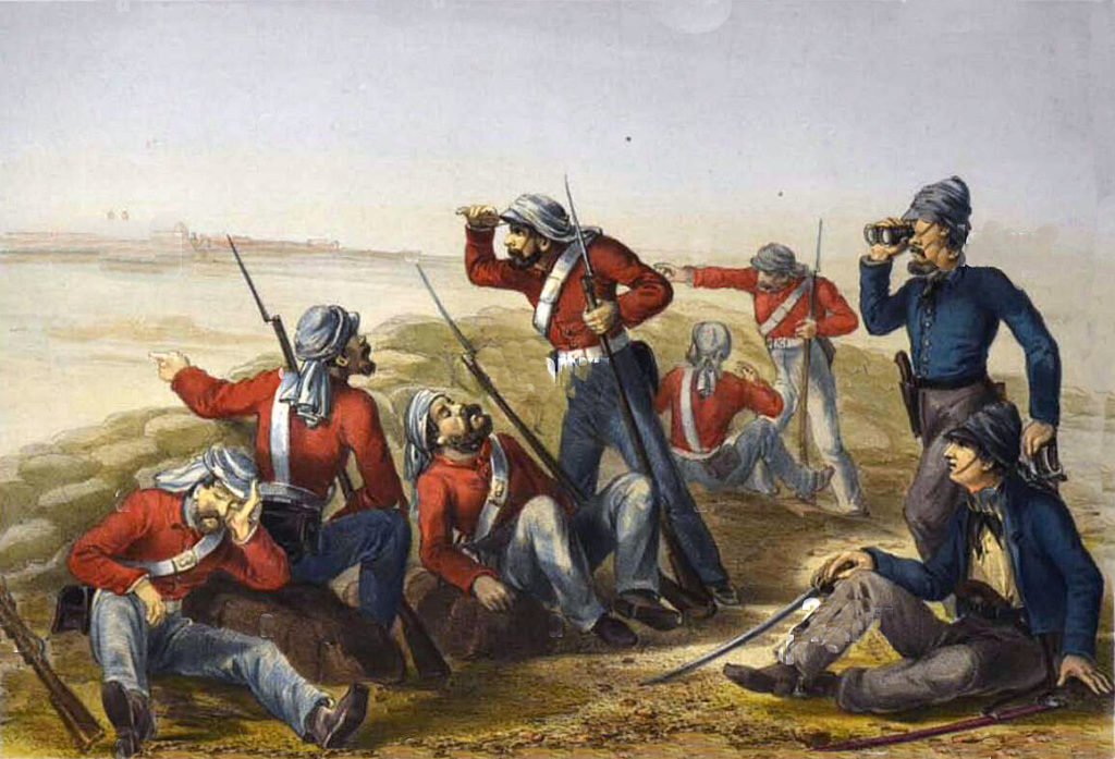 British outlying piquet at the Siege of Delhi September 1857 in the Indian Mutiny: print by Franklin Atkinson